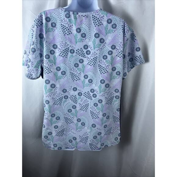 Green Town Uniform Women’s Scrub Size L Floral Abstract Cottage Hospital Nurse - Picture 8 of 10